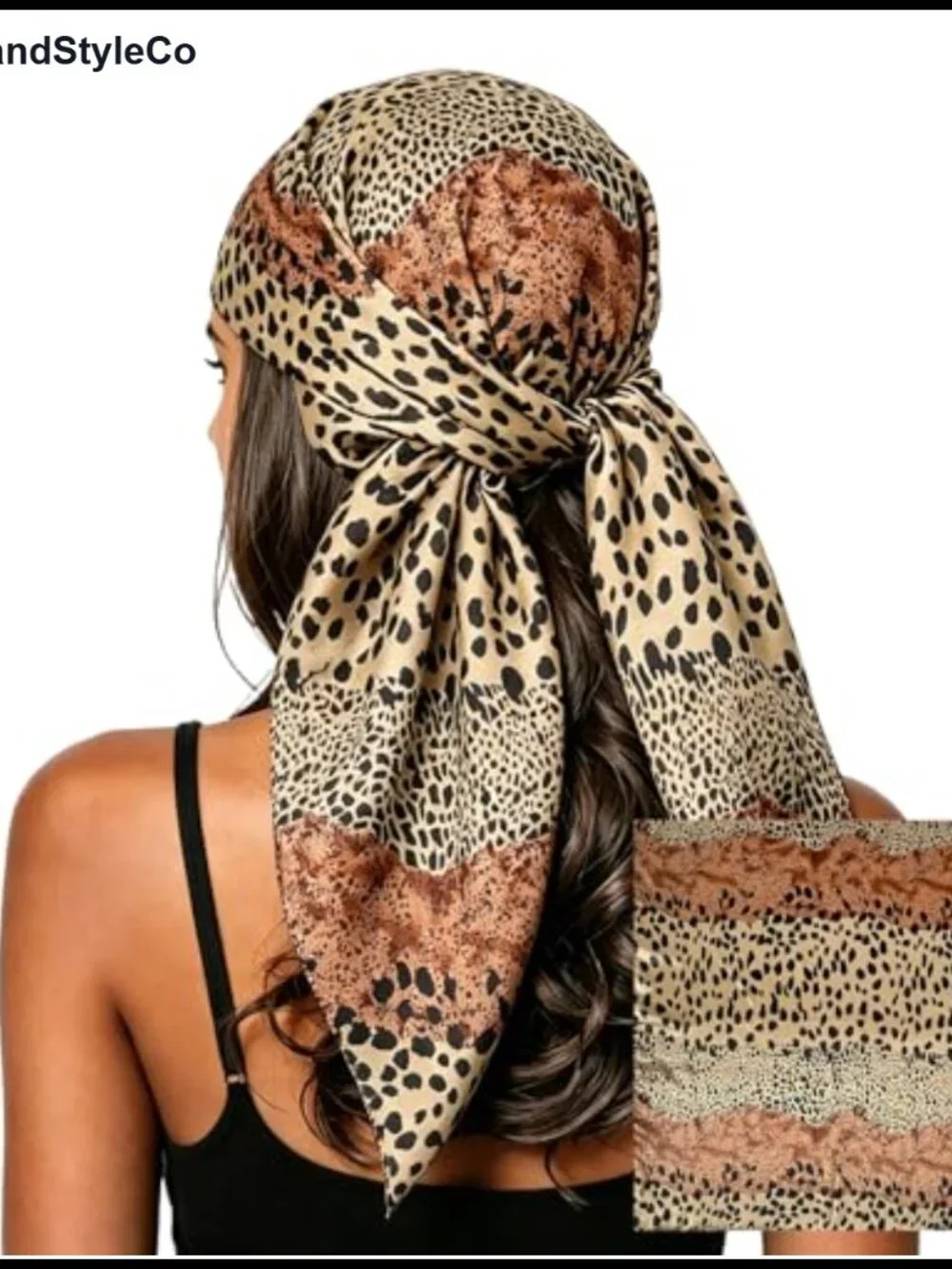 Leopard Print Square Scarf Silk Feel Hair Wrap Bandana